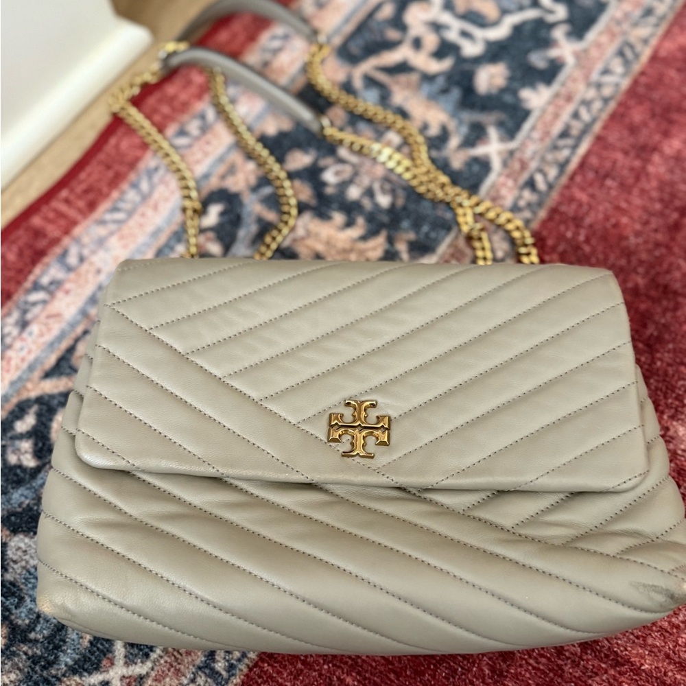 Tory Burch Kira Chevron Taupe Quilted Shoulder Bag